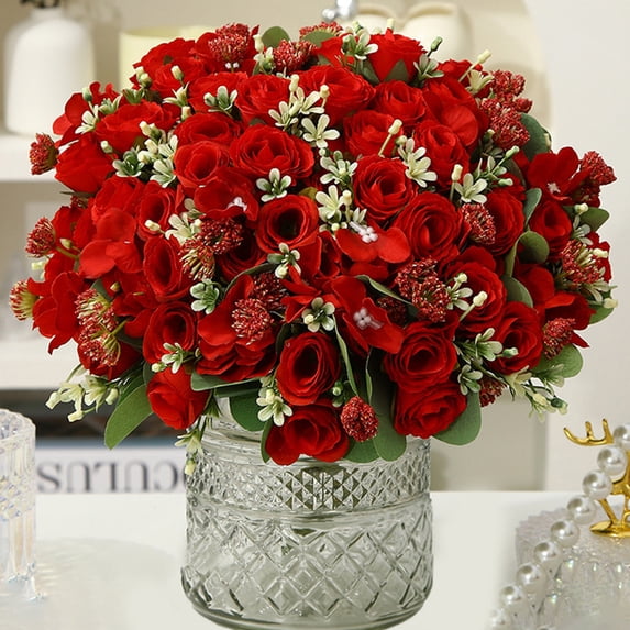 Homerr Artificial Rose Bouquet Simulated Flowers Artificial Rose Hydrangea Bouquet - Faux Floral Arrangement for Wedding and Home Decor