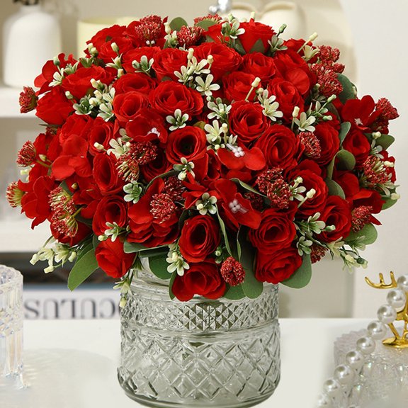 Homerr Artificial Rose Bouquet Simulated Flowers Artificial Rose Hydrangea Bouquet Faux Floral Arrangement for Wedding and Home Decor