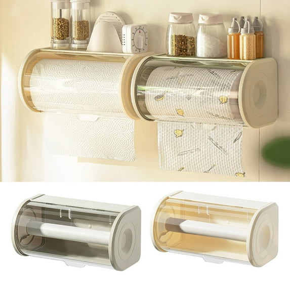 Homerr Bathroom Roll Paper Holder Kitchen Paper Towel Dispenser Wall-Mounted Roll Holder Clear Cover, Modern Design, Ideal for Bathroom and Kitchen Tissue Storage
