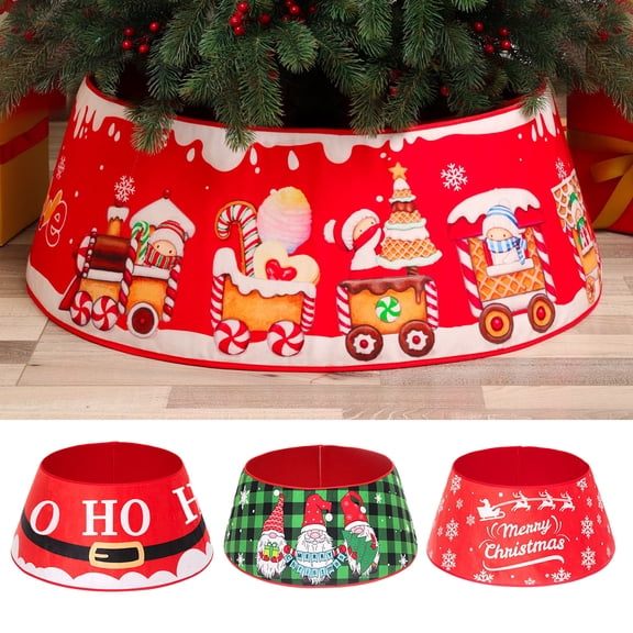 Homerr Christmas Tree Collar Festival Tree Collar Christmas Tree Collar Santa Claus Gnome Belt Print Fastener Indoor Decoration Tree Base Cover