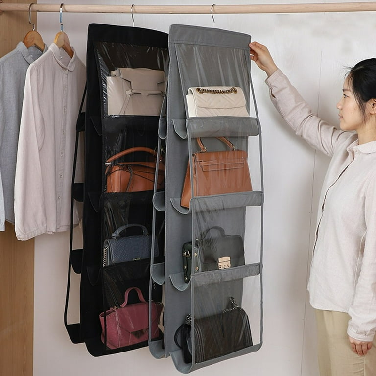 Homerr Closet Storage Bag Multi compartment Storage Bag Double sided Transparent Storage Bag 6 8 Pockets Great Load Bearing Handbag Purse Organizer