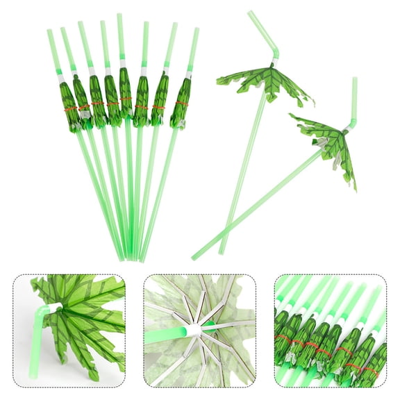 Homerr Coconut Straws Festive Banquet Straws Hawaiian Style Party Straws 20Pcs with Umbrella Coconut Design Disposable Perfect for Birthdays Christmas New Years