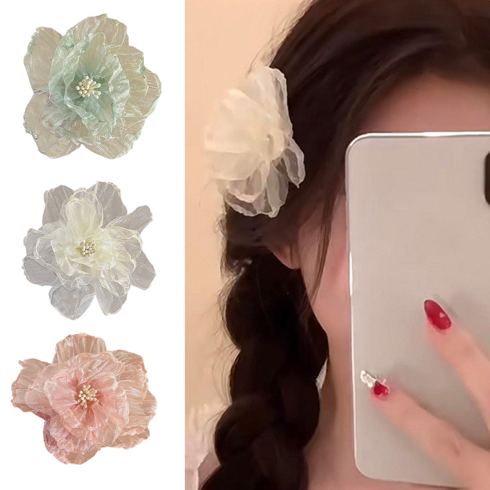 Homerr Flower Hairpin Mesh Flower Clip Mesh Flower Hair Clips Pink
