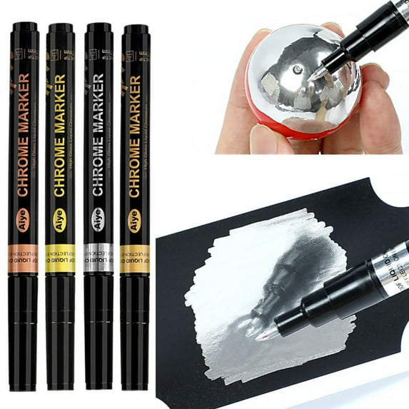 Homerr Mirror Chrome Pen Mirror Effect Marker Metal Chrome Paint Marker Golden Waterproof Model Painting DIY Art Projects Reflective Permanent Metallic Liquid Marker