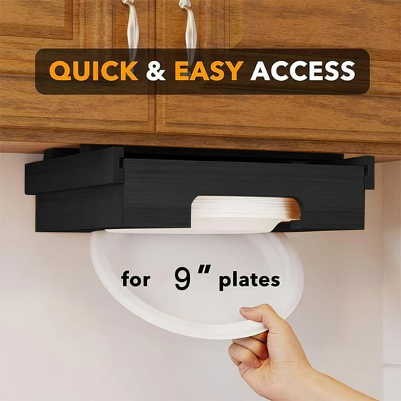 Homerr Paper Plate Holder Paper Plate Dispenser Bamboo Plate Holder Large Capacity, Under-Cabinet Design, Ideal for 9-Inch Disposable Plates