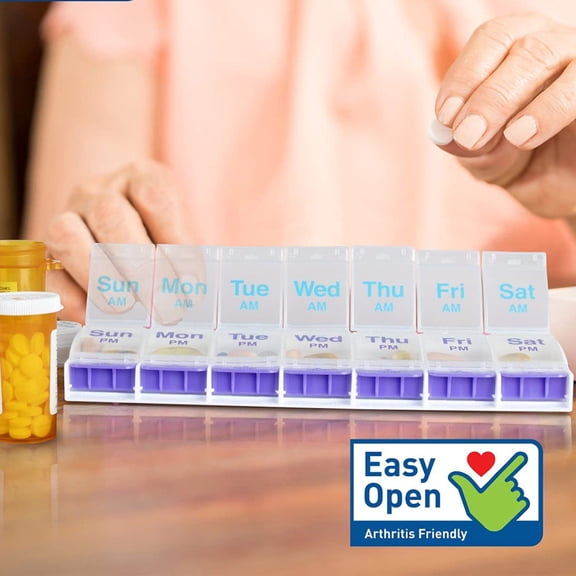 Homerr Pill Box Weekly Case Portable Double Row 7 Days 14 Grids Date Identification Dispenser Case Organizer Box