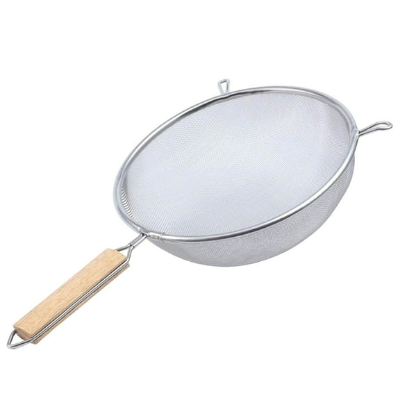 Homerr Stainless Steel Mesh Strainer Stainless Steel Mesh Strainer with Wooden Handle Fine Mesh Filter Spoon Wire Sieve Sifter Metal Colander Skimmer Kitchen Supplies Heavy-duty Kitchen Strainer