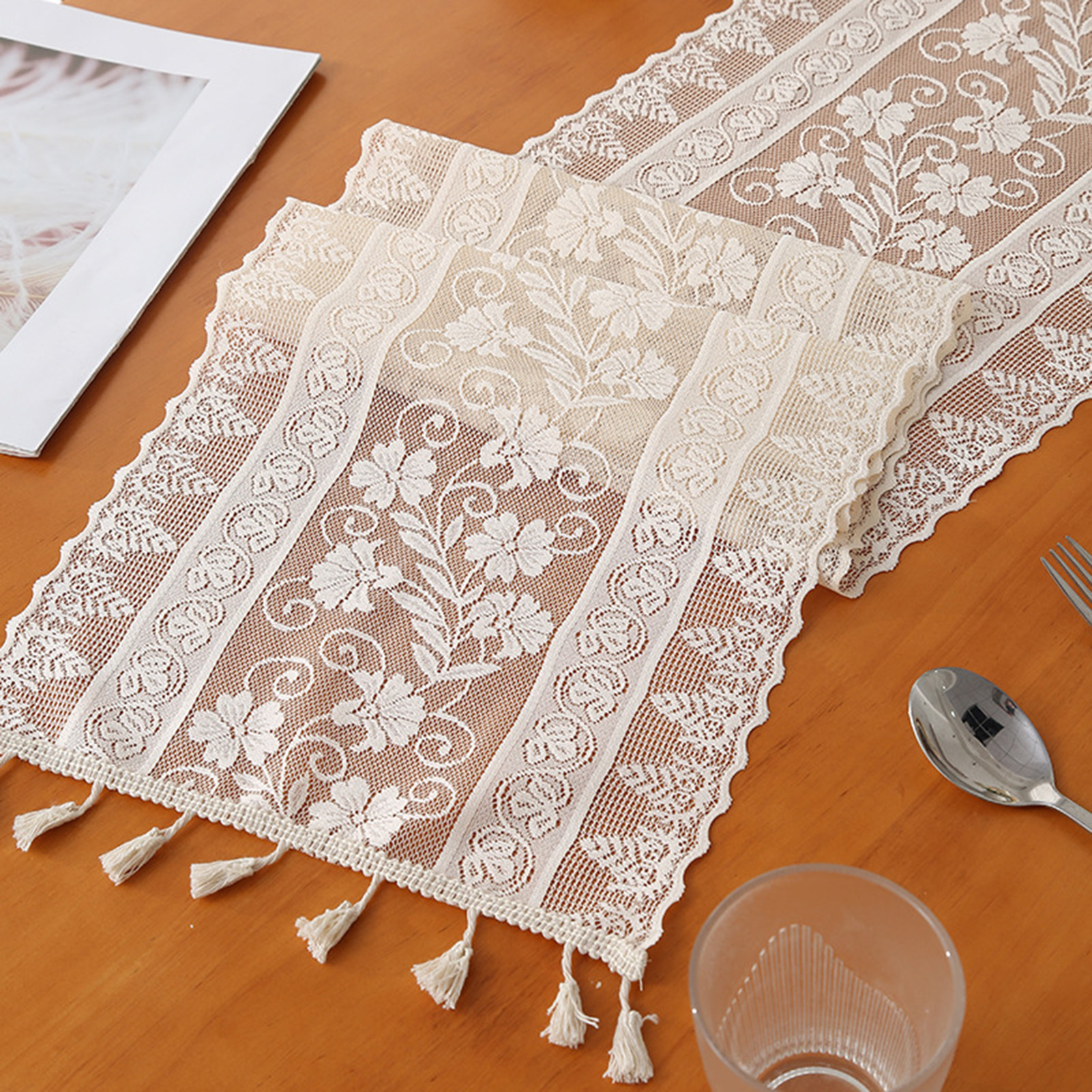 Homerr Table Runner Table Cover Lace Floral Table Runner Wear Resistant