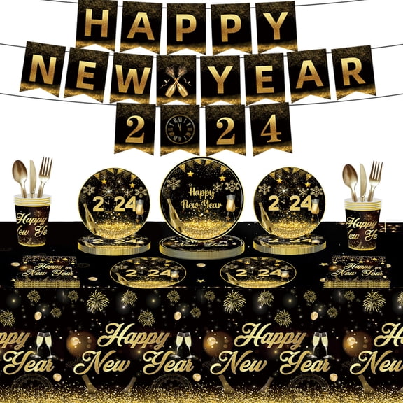 Homerr Tableware Set Disposable Tablecloths Disposable Tableware for New Year Plates, Napkins, Cups, and Tablecloth
