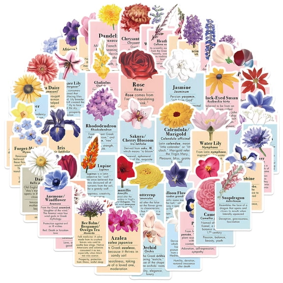 Homerr Waterproof Flower Stickers PVC Floral Decals Cartoon Flower Graffiti Stickers 50 Pieces, Waterproof, Fade-Resistant, Ideal for Laptops or Kids' Gifts