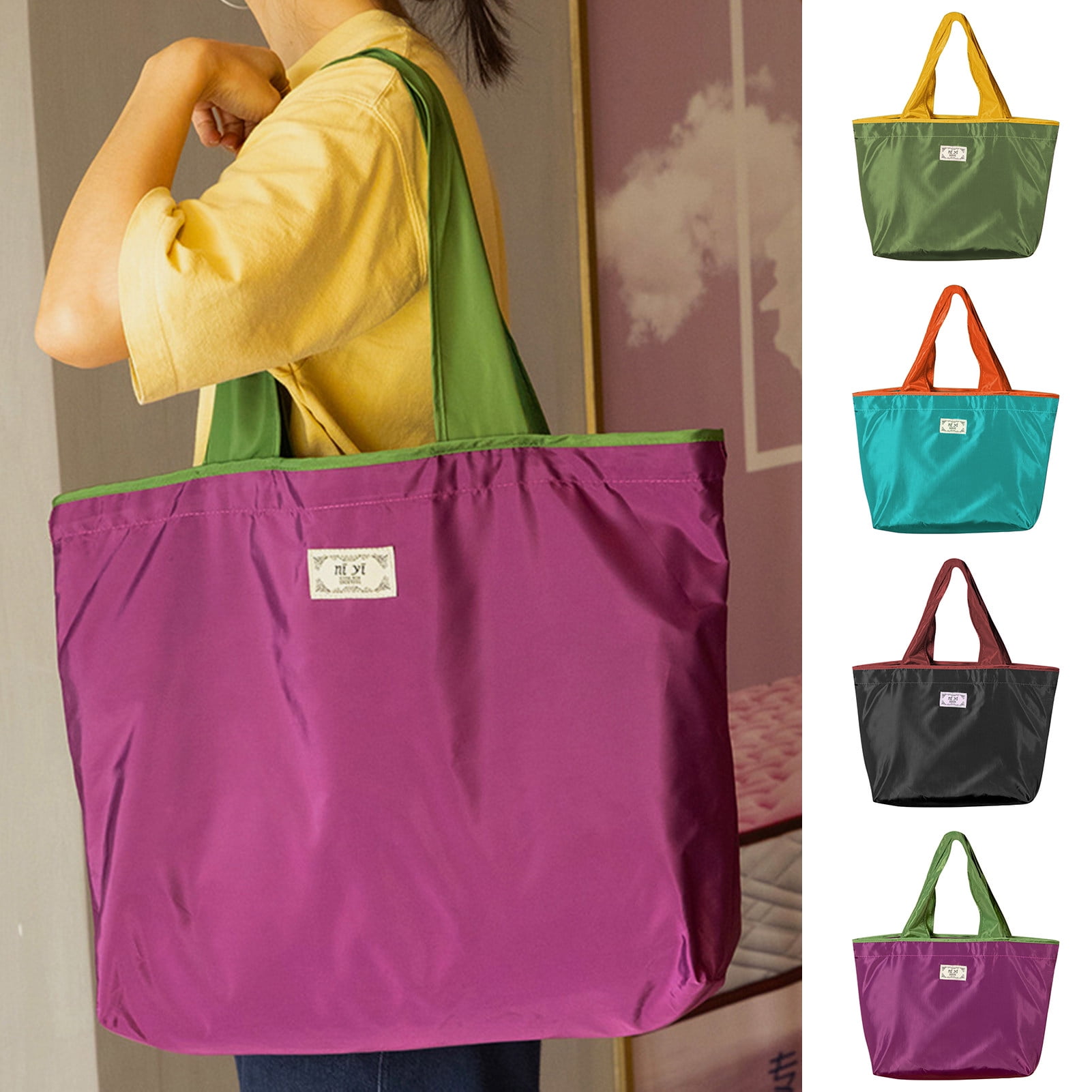 Homerr Waterproof Shopping Bag Easy To Clean Shopping Bag Waterproof Shopping Bag Reusable Drawstring Foldable Compact Groceries Bag for Home Outdoor