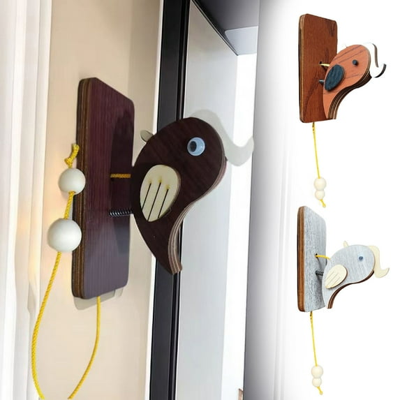 Homerr Woodpecker Knocker Decoration Woodpecker Doorbell Decoration Woodpecker Knocker Doorbell with Pull Rope Front Door Knocker Wooden Shopkeeper Bell Kids Bird Toy Home Entrance Decoration
