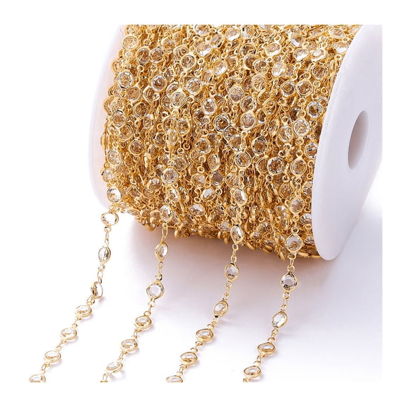 Homerr Zircon Chain for Jewelry Making Zircon Chain DIY Bracelet Necklace Making Jewelry Chain Shiny Copper Chain for Craft Supplies Scroll Design Rosary Chain
