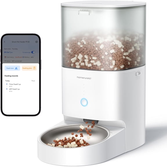 Homerunpet Smart Automatic Cat Feeder, No Jam Freeze Dried Safe, WiFi & Bluetooth App Control, 30-Day Freshness, 6L Timed Pet Feeder for Cats and Small Dogs (Stainless Steel)