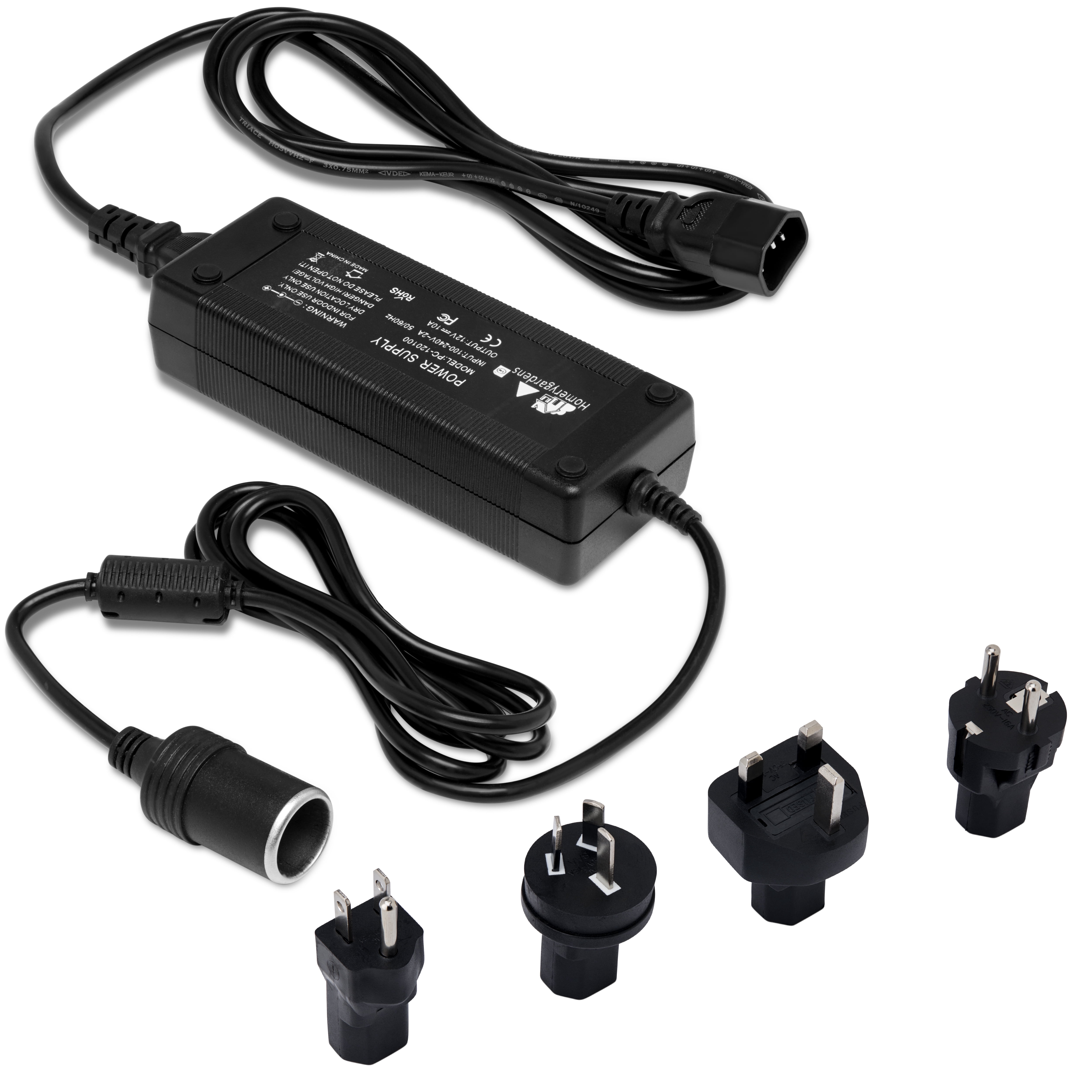 HomeryGardens AC to DC Converter - UL Listed Cigarette Lighter Socket  Converter with 4 International Adapters - 10A/120W/100-240V to 12 Volts -  For Car Vacuum Cleaner, Refrigerator, Other Car Devices