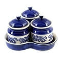 thumbnail image 1 of Homes Ceramic Jars With Lid And Holding Tray Multipurpose Barni For Chutney, Pickle Jar Storage Container, Dining Table Container Set (Pack Of 3, Blue), 1 of 4