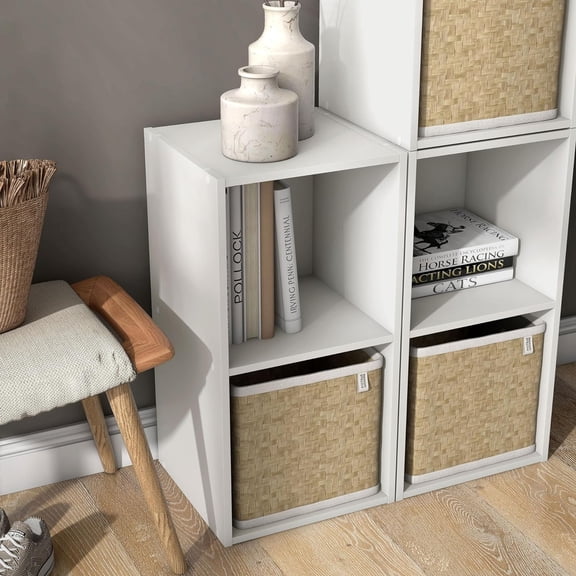 Homes: Inside + Out Apexa 2 Cube Storage Organizer Shelves, Stackable Wood Bookcase Fits Cubby Bins for Organization, Dorm Teen Room Decor & Home Office, White