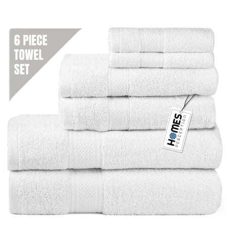 HOMES PERCEPTION Luxurious Absorbent Cotton 6 Pack Towel Set - Ultra Soft Towels & Washcloths, White