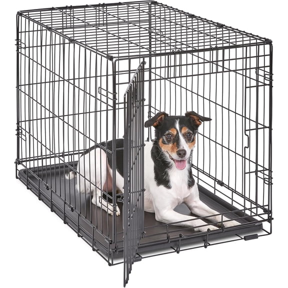 Homes for Pets 30-Inch iCrate Medium Dog Crate Single Door Wire Kennel for Breeds 21-40 lbs, Foldable with Divider Panel, Leak-Proof Tray & Secure Latch Easy Setup, Rust-Resistant Black Finish