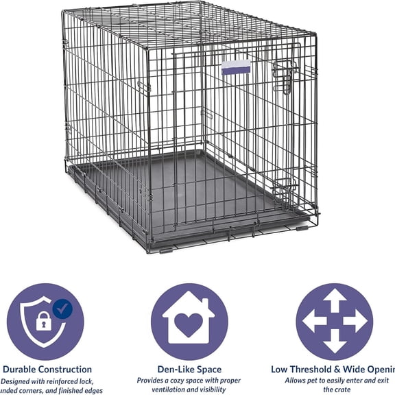 Homes for Pets 36-Inch iCrate for Medium-Large Breeds, 41-70 lbs, Single Door Folding Dog Crate with Divider Panel, Leak-Proof Tray & Secure Latches, Portable, Durable & Easy to Assemble