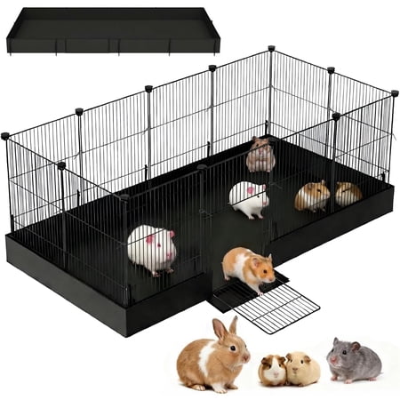ZALALOVA 12 Panels Small Animal Playpen,48" x 24" x 16" Pet Playpen with Waterproof Mat,Cages for Guinea Pigs,Rabbit Play Pen,Bunny Playpen,Indoor Outdoor Portable Metal Wire Yard Fence