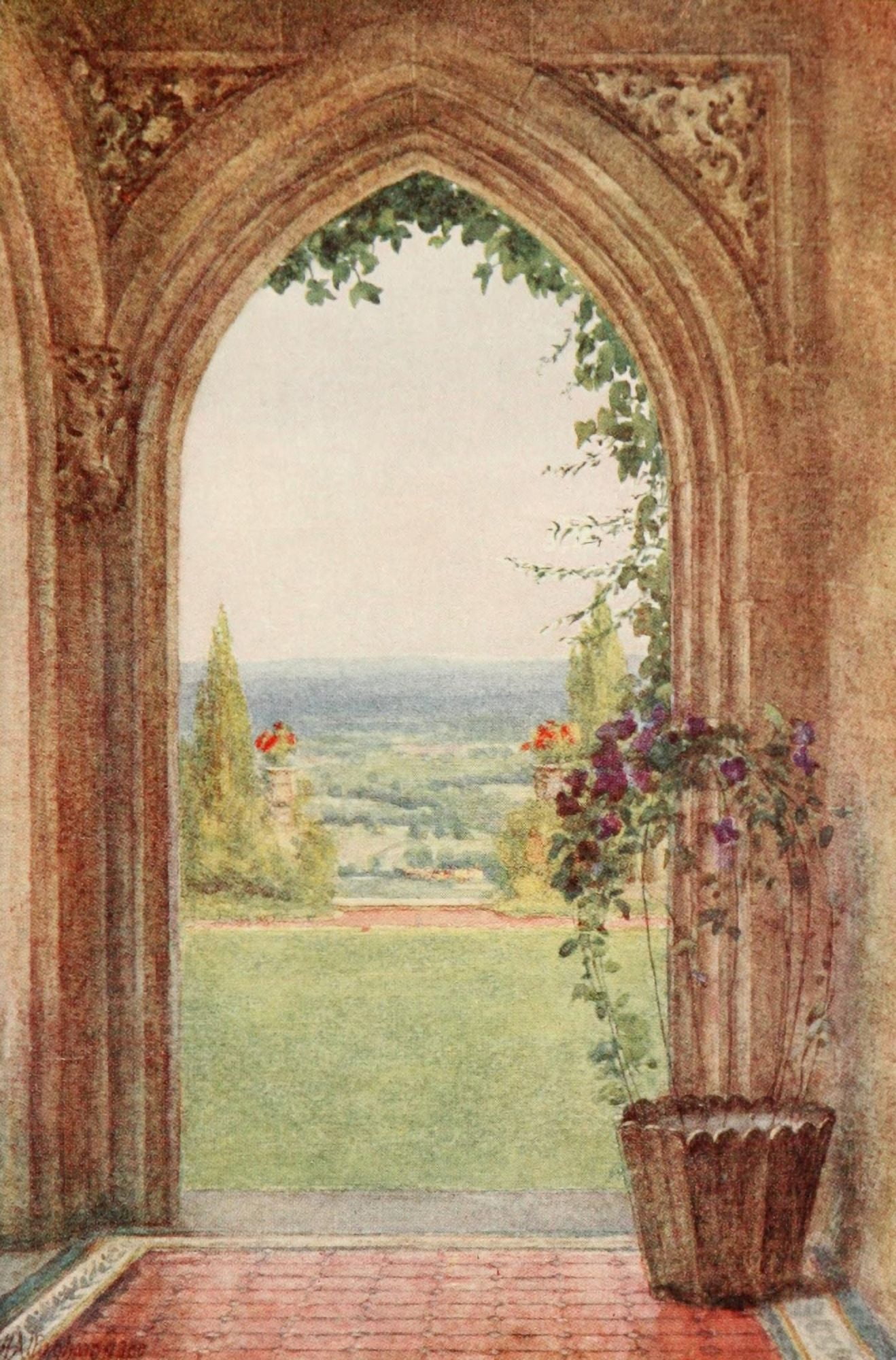 Homes of Tennyson 1905 Aldworth from the porch Canvas Art - Helen Allingham (18 x 24)