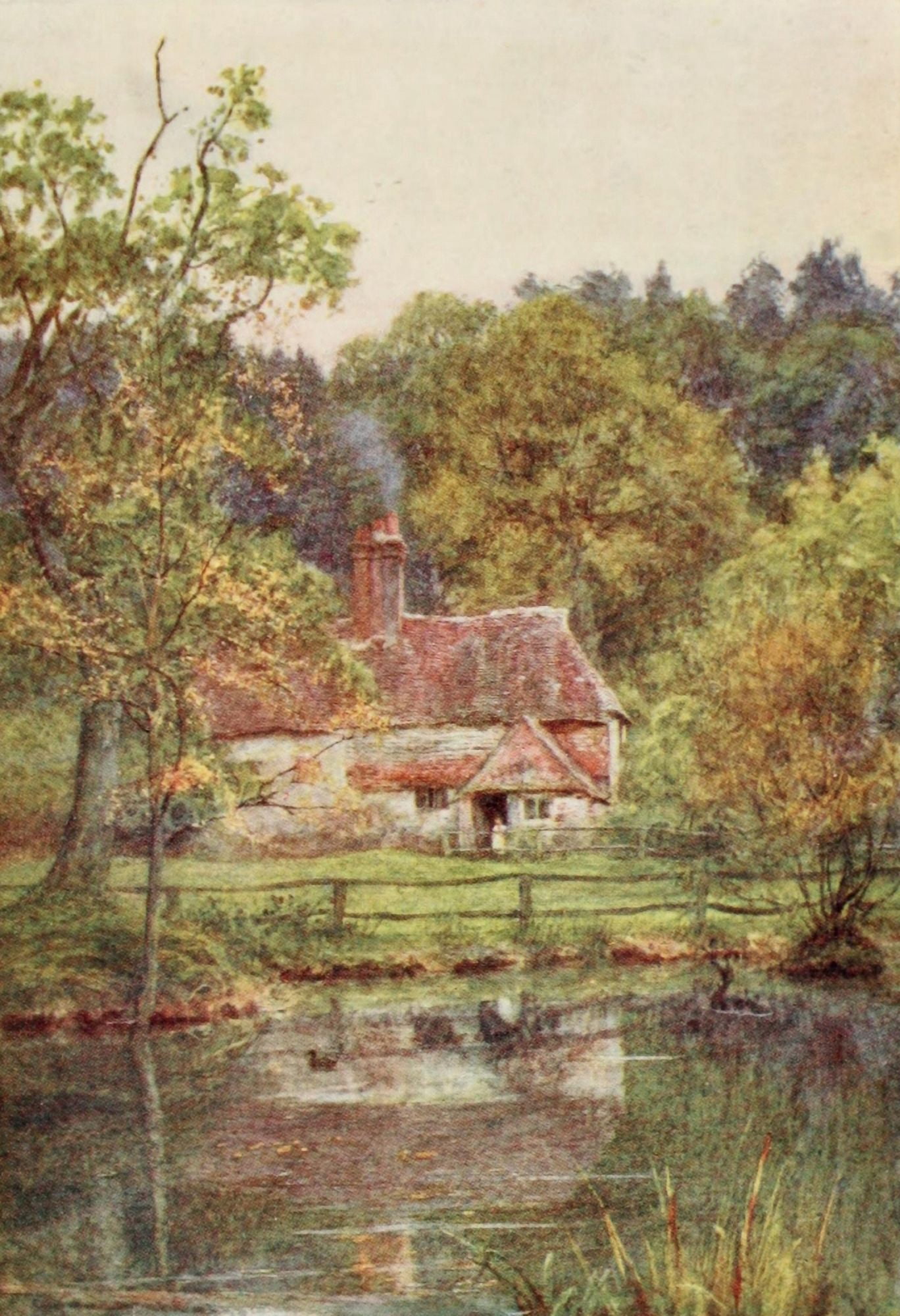 Homes of Tennyson 1905 Chase cottage & pond Canvas Art - Helen Allingham (24 x 36)