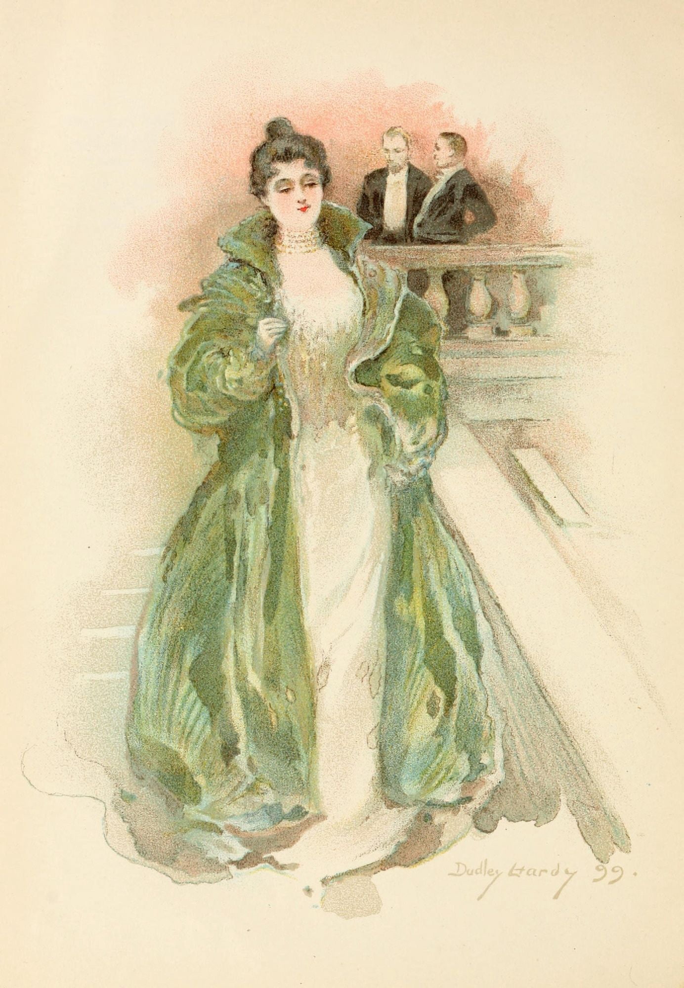 Homes of the Passing Show 1900 Lady leaving the ball Canvas Art - Dudley Hardy (24 x 36)