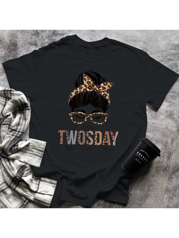 Homeschool Mom Messy Bun Teaching On Twosday 22222, Medium, Black