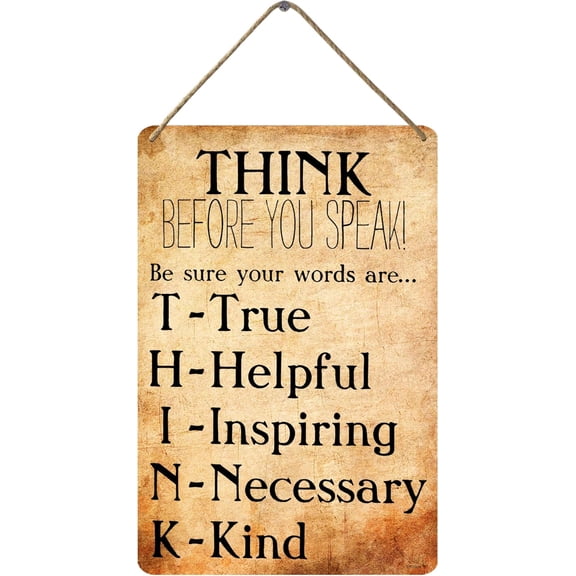 Homeschool Motivational Wooden Sign - Think Before You Speak - Uplifting Educational Decor for Learning at Home, Rustic Plaque for Home Study Space, Christmas Homeschool Essential, 12 x 8 Inch