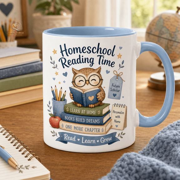 Homeschool Reading Time Mug 11oz & 15oz, Owl Reader Gift for Learning at Home