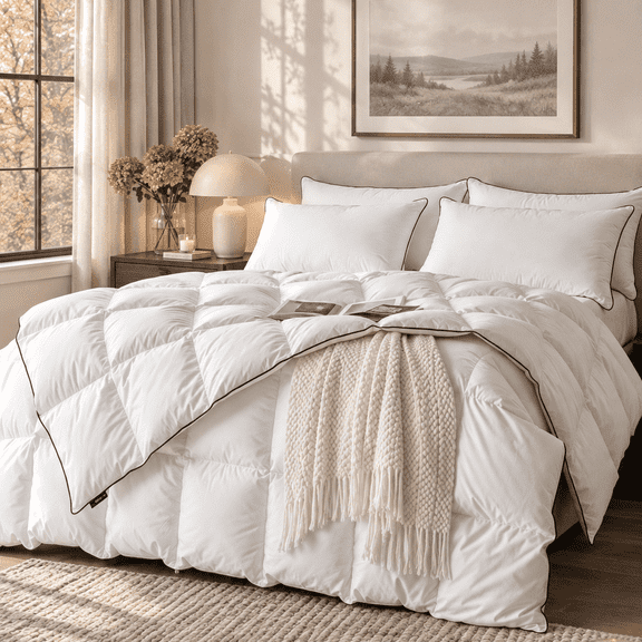 Homesea Down Comforters Twin Size, Extra Fluffy White Duvet Insert, Ultra-Soft, Fluffy, Breathable, Hotel Luxury Bedding Comforters, 8 Tabs (120"x98")