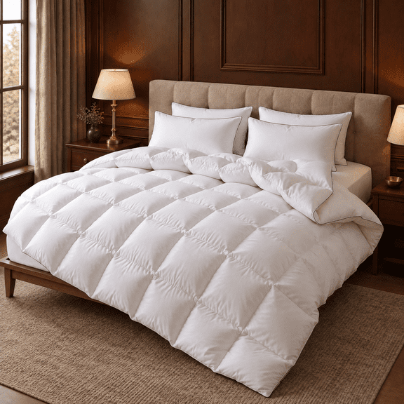 Homesea Goose Feather Down Fiber Comforter King Size, 100% Cotton Shell, Ultra-Soft & Breathable, All-Season Luxury Hotel Bedding Duvet Insert, 8 Loops (90"x90")