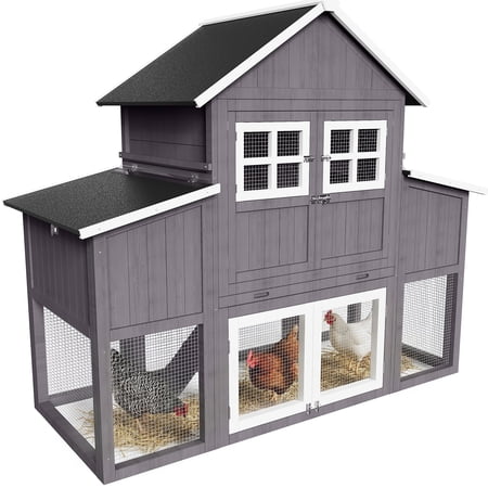 Homesheek Outdoor Chicken Coop, Extra Large Poultry Cage with 2 Nesting Boxes, Weatherproof Roof, Removable Tray, Fits 6-10 Birds