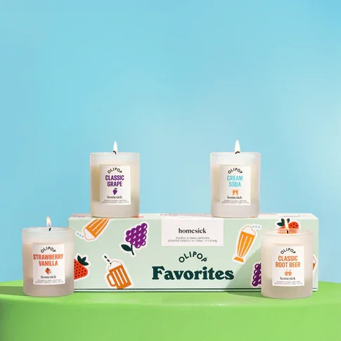 Homesick Premium Scented Candle, Olipop Favorites Set, 13.75 oz, 60-80 Hour Burn, Gifts, Soy Blend Candle Home Decor, Wedding Gift