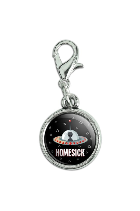 Homesick UFO Alien Funny Antiqued Bracelet Pendant Zipper Pull Charm with Lobster Clasp
