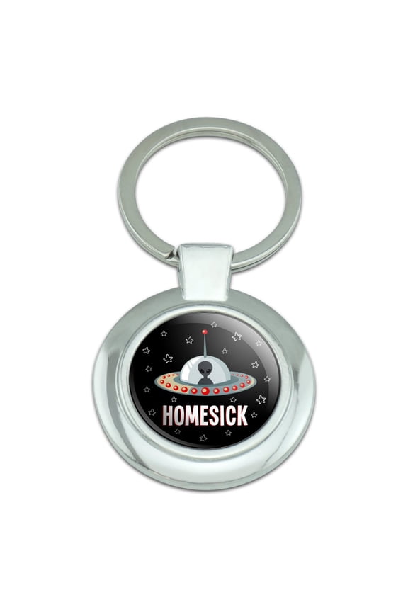 Homesick UFO Alien Funny Keychain Classy Round Chrome Plated Metal