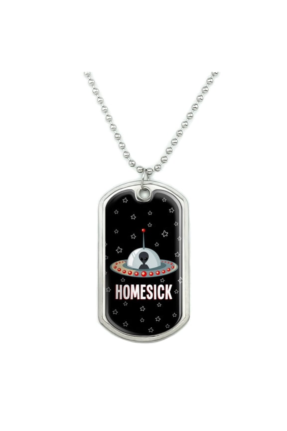 Homesick UFO Alien Funny Military Dog Tag Pendant Necklace with Chain