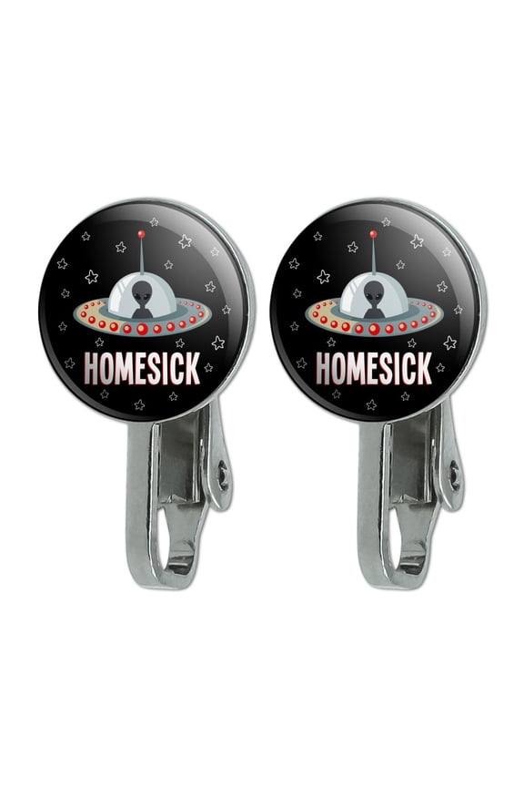 Homesick UFO Alien Funny Novelty Clip-On Stud Earrings