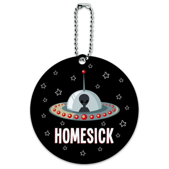 Homesick UFO Alien Funny Round Luggage ID Tag Card Suitcase Carry-On
