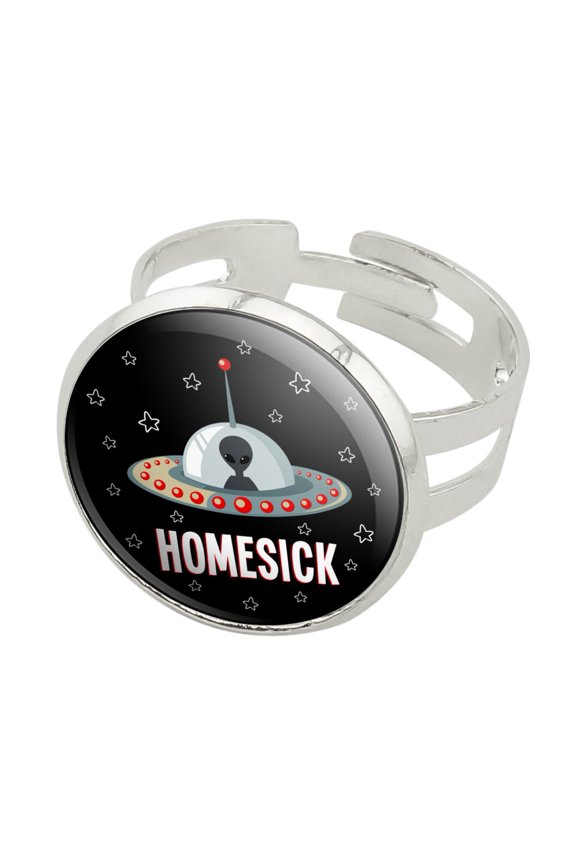 Homesick UFO Alien Funny Silver Plated Adjustable Novelty Ring