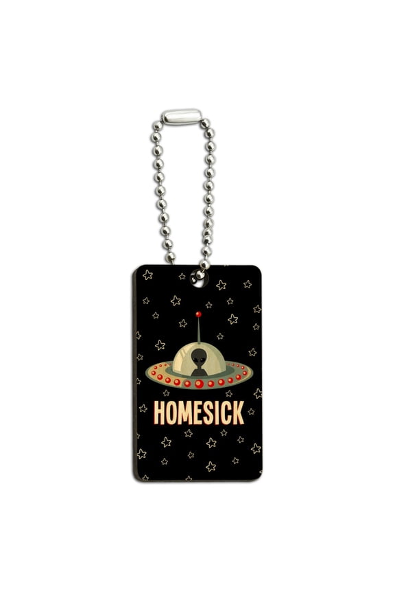 Homesick UFO Alien Funny Wood Wooden Rectangle Keychain Key Ring