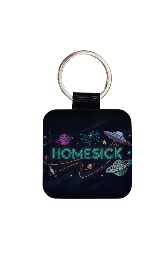 Homesick UFO Sci-Fi Funny Saying Faux Leather Square Keychain