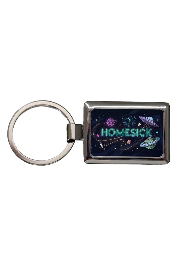 Homesick UFO Sci-Fi Funny Saying Metal Rectangle Keychain