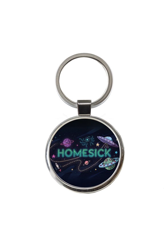 Homesick UFO Sci-Fi Funny Saying Metal Round Keychain