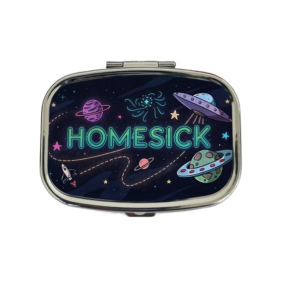 Homesick UFO Sci-Fi Funny Saying Small Travel Handbag Pill Box Case