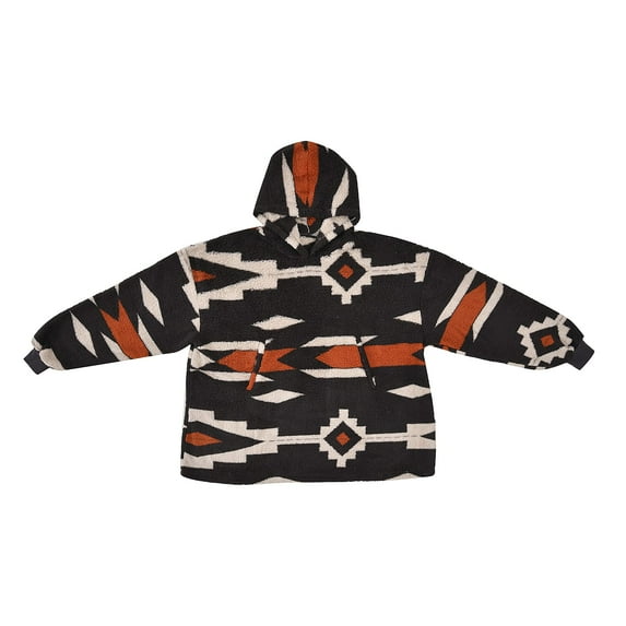 HOMESMART Dark Brown Abstract and Tribal Pattern Sherpa Hoodie Neck Winter Hoodie Birthday Christmas Gifts