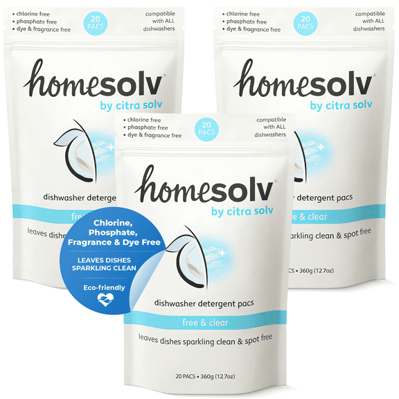 Citra Solv Homesolv Automatic Dishwashing Detergent, Fragrance Free, 20 ct, 3 Pack