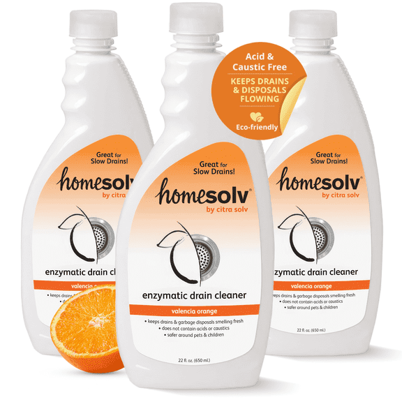 Homesolv Enzyme Drain Cleaner & Build Up Remover, Valencia Orange, 22 fl oz 3 Pack