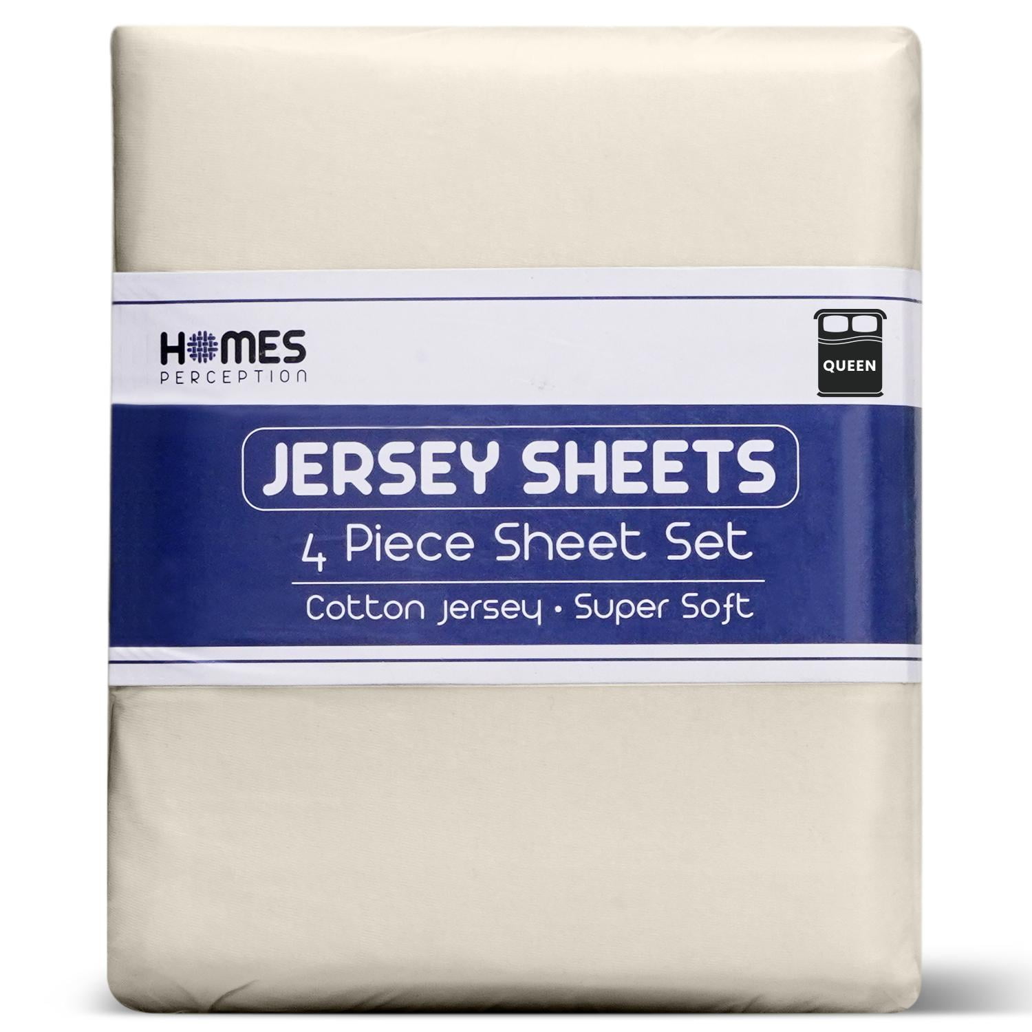 Homesperception 100 Cotton Queen Sheets Set, 4pcs Jersey Knit Sheets, 16” Deep Pocket, Jersey